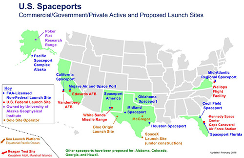 Figure 3: Location of spaceports in the United States. Source: FAA